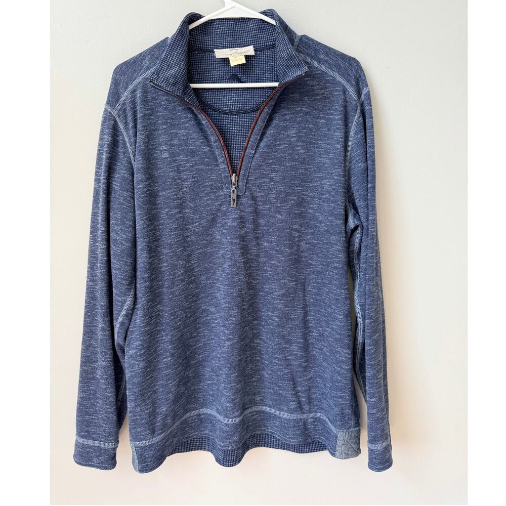 Tommy Bahama Men's Reversible 1/2 Zip Sweatshirt Blue Heather Grid Size Medium